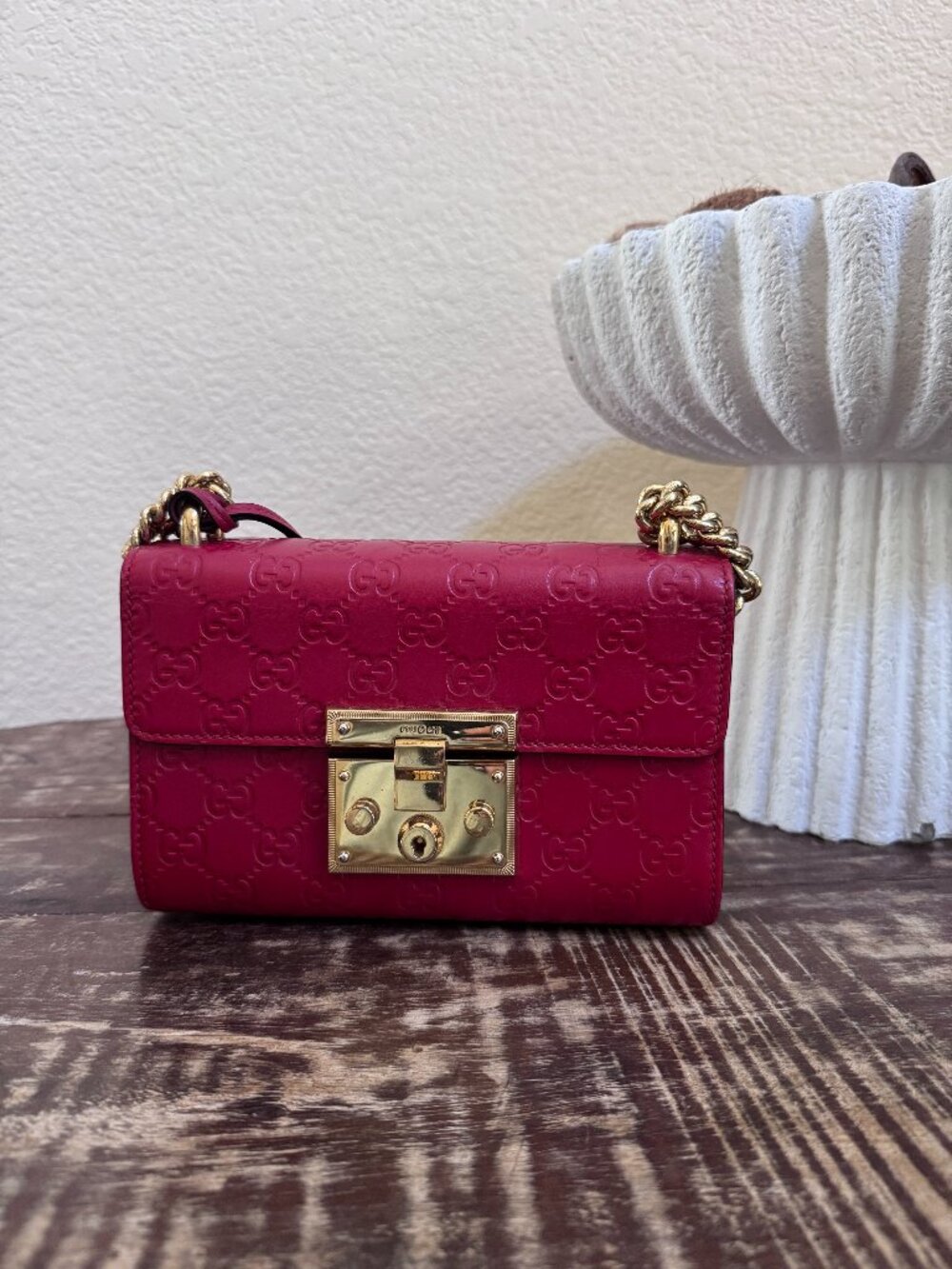 Gucci Guccissima Red Leather Chain Crossbody Bag + COA